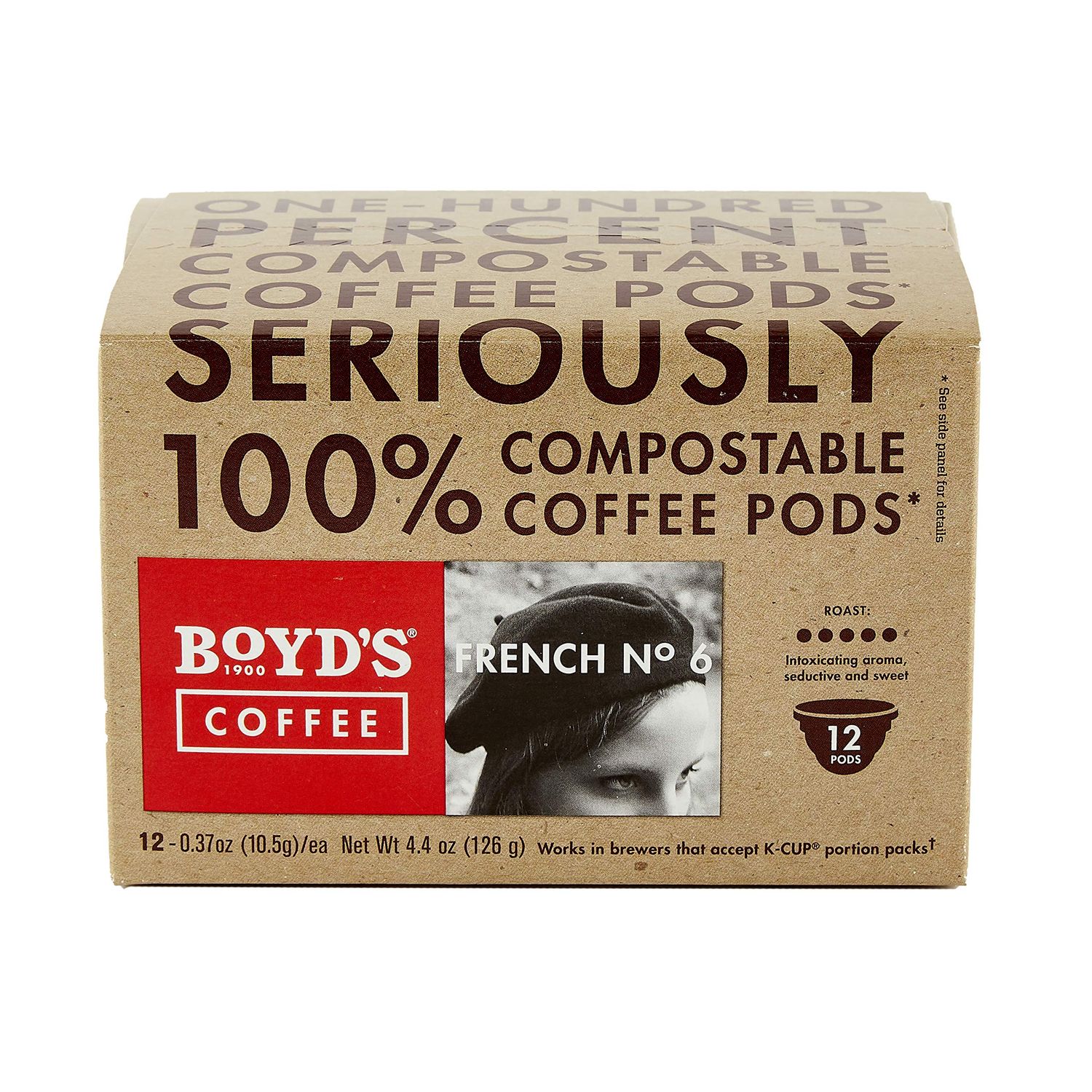 Boyd&#39;s Coffee French No. 6 Coffee -Ground Dark Roast- Blended from 100% Arabica - Rich &amp; Full-Flavored - Single Cup - Pack of 12.