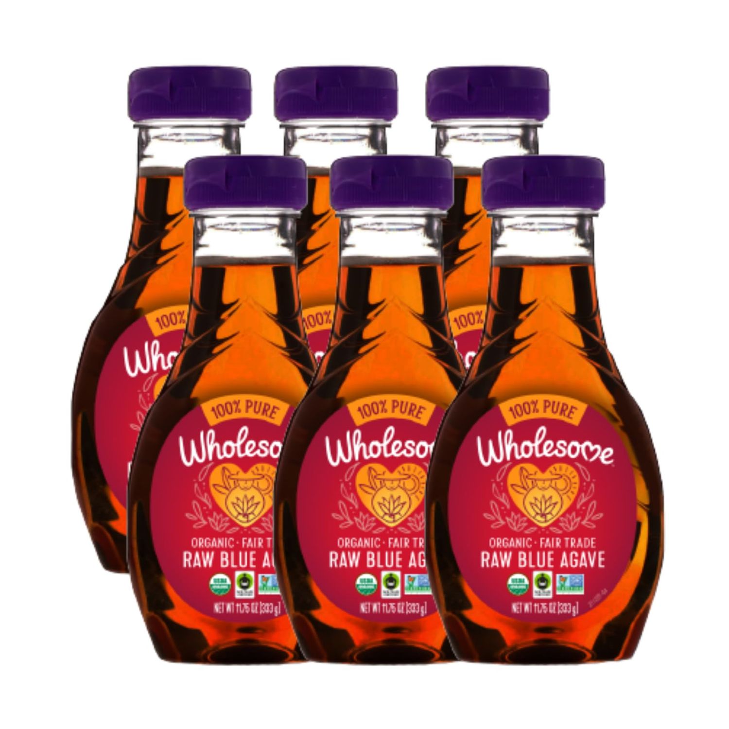 Wholesome Sweeteners 11.75-Ounce Organic Raw Blue Agave Nectar, Fair Trade, 100% Pure, Non GMO, Gluten Free &amp; Vegan, 6 Pack