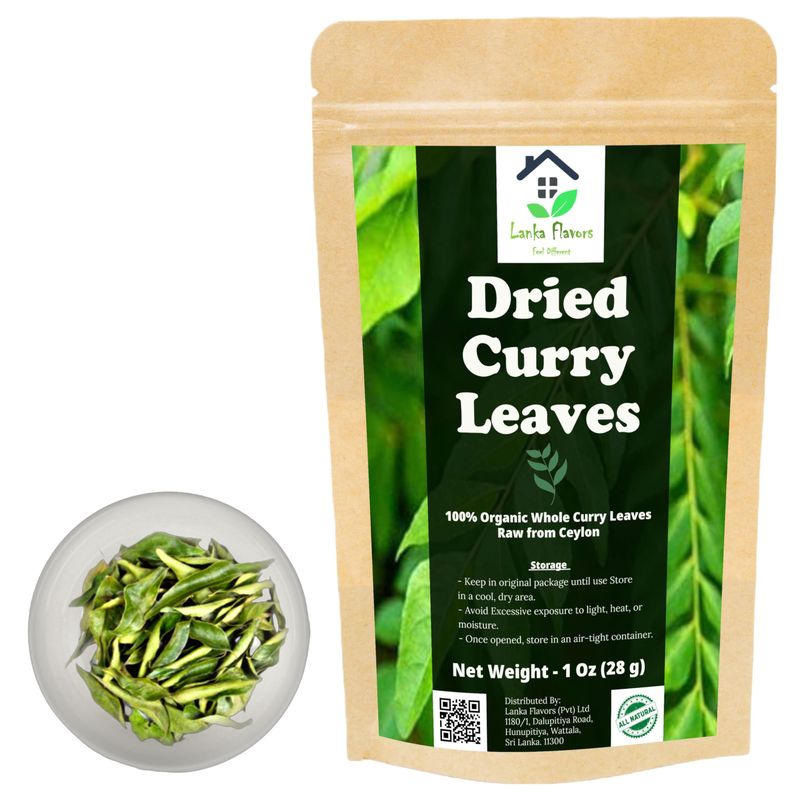 Dried Curry Leaves 0.7 Oz (20 g) Whole Herbs Leaf for Asian Spices Food Organic Natural Air Dried Kari Patta Aromatic Flavors - Lanka Flavors Feel Different
