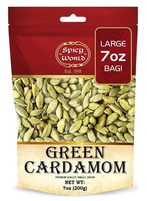 Spicy World Whole Green Cardamom Pods 7 Oz Large Bag (200g) - Natural Spice, Vegan, Large, Aromatic - By Spicy World