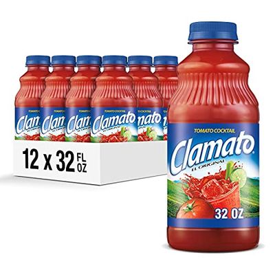 Clamato Original Tomato Cocktail, 32 fl oz bottle (Pack of 12), Flavored With Tomato Juice &amp; Spices, Perfect Mixer for the Authentic Michelada, Bloody Mary Drinks, and Seafood Cocktail