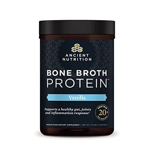 Ancient Nutrition Protein Powder Made from Real Chicken and Beef Bone Broth, Vanilla, 20g Protein Per Serving, 20 Serving Tub, Gluten Free Hydrolyzed Collagen Peptides Supplement