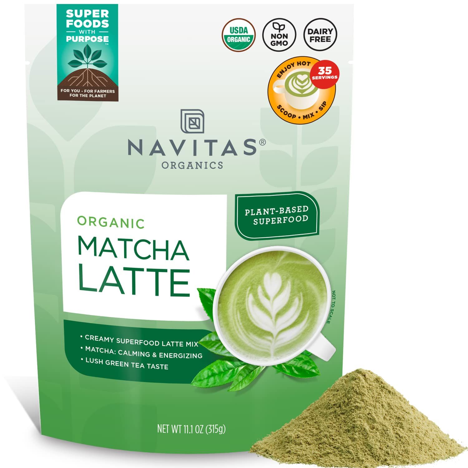 Navitas Organics Matcha Latte, 11.1oz Value Size Bag, 35 Servings - Organic, Non-GMO, Dairy-Free
