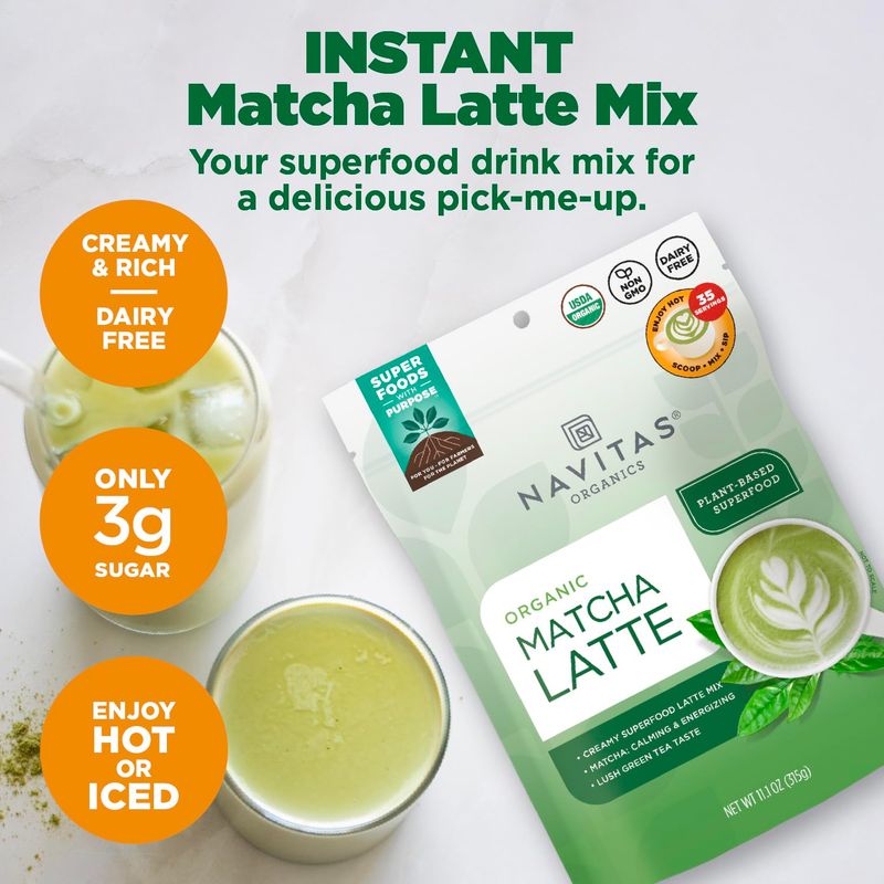Navitas Organics Matcha Latte, 11.1oz Value Size Bag, 35 Servings - Organic, Non-GMO, Dairy-Free