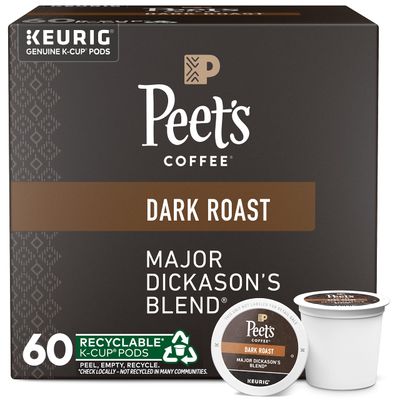 Peet&#39;s Coffee, Dark Roast K-Cup Pods for Keurig Brewers - Major Dickason&#39;s Blend 60 Count (6 Boxes of 10 K-Cup Pods) Packaging May Vary