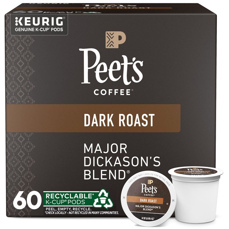 Peet's Coffee, Dark Roast K-Cup Pods for Keurig Brewers - Major Dickason's Blend 60 Count (6 Boxes of 10 K-Cup Pods) Packaging May Vary