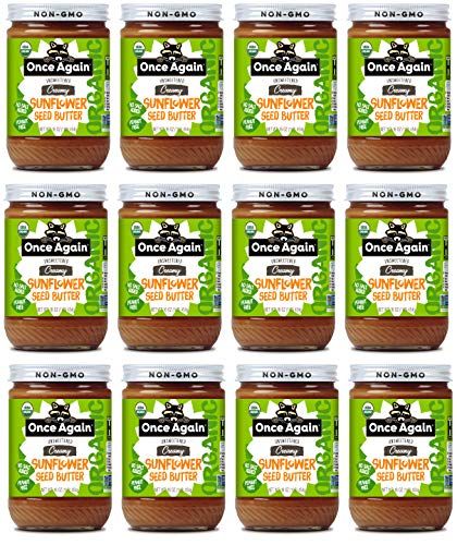 Once Again Organic Creamy Sunflower Butter, 16oz - Salt Free, Unsweetened - Peanut Free, USDA Organic, Gluten Free Certified, Vegan, Kosher - Glass Jar - Case of 12