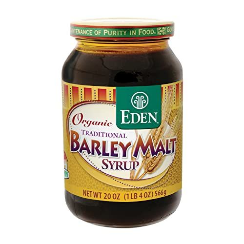 Eden Organic Traditional Barley Malt Syrup, Whole Grain Liquid Sweetener, 74.5% Maltose, Non-Diastatic, Perfect for Bagels, Non-GMO, 20 oz Glass Jar