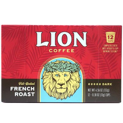 Lion Coffee French Roast Coffee, Dark Blend, Single-Serve Coffee Pods, Compatible with Pod Brewing Systems, A Taste of Aloha - (12 Count Box)