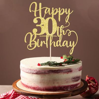 Gtseryeio Happy 30th Birthday Cake Topper, Cheers to 30 Years Birthday, Gold Glitter 30 Birthday Party Cake Decoration Supplies (30)