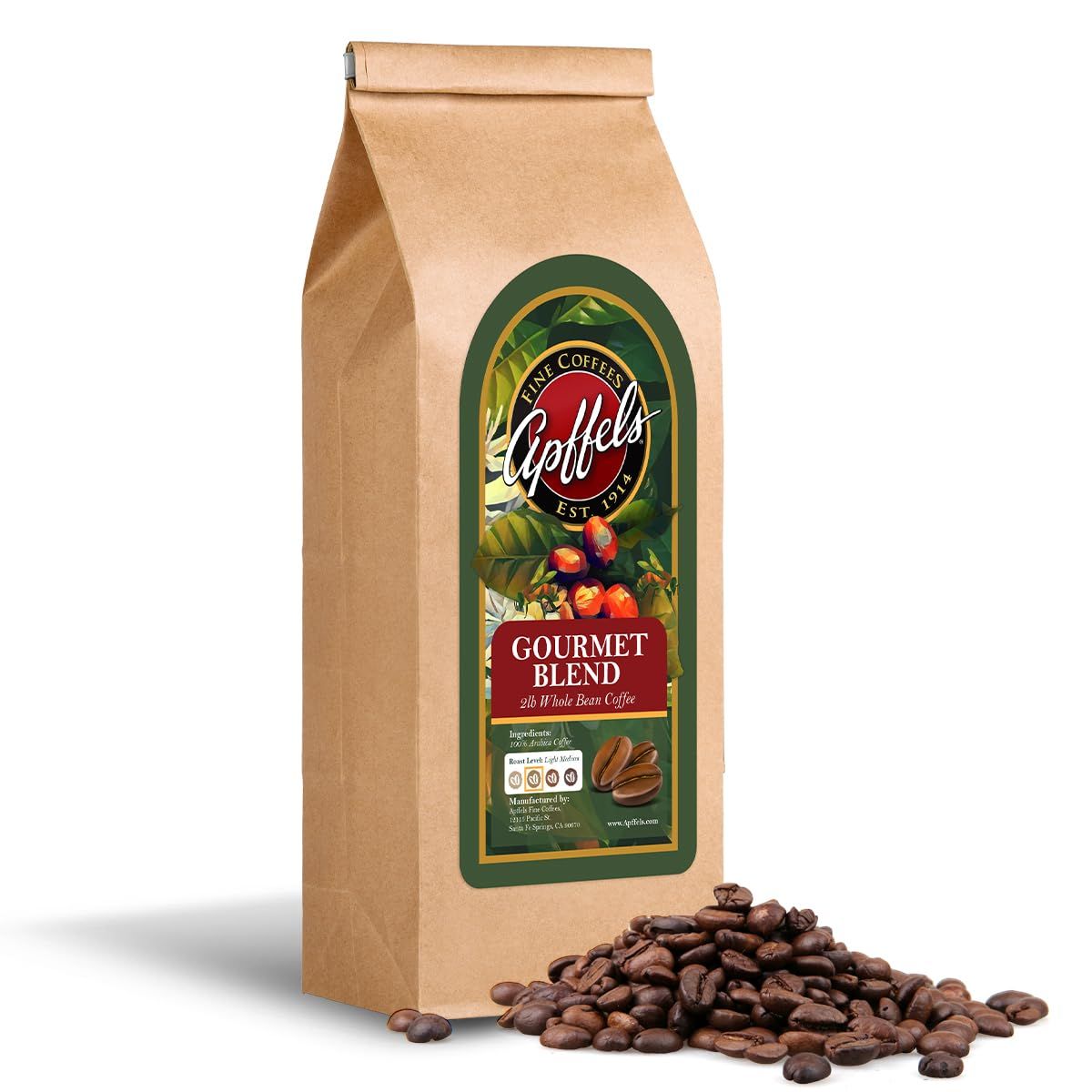 Apffels Original Gourmet Blend - Whole Bean, Medium Roast, 100% Arabica Coffee, (2lb Bag)