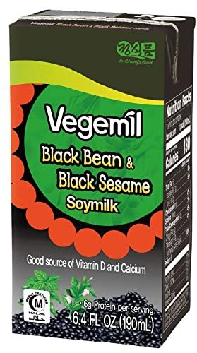 Vegemil Blackbean &amp; Black Sesame Soymilk (6.4 fl oz a pack of 16), Nutty taste, Made in Korea