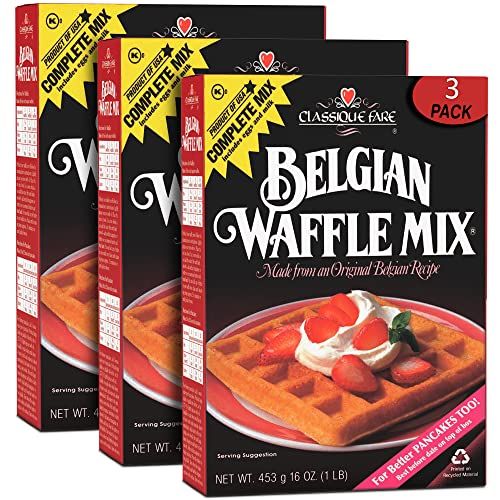 Classique Fare Belgian Waffle Mix - Makes Light and Crisp Waffles, Pancakes, Muffins &amp; Crepes - Works with Waffle Maker - Fast and Fresh Breakfast Foods - 16 Oz Boxes (Pack of 3)