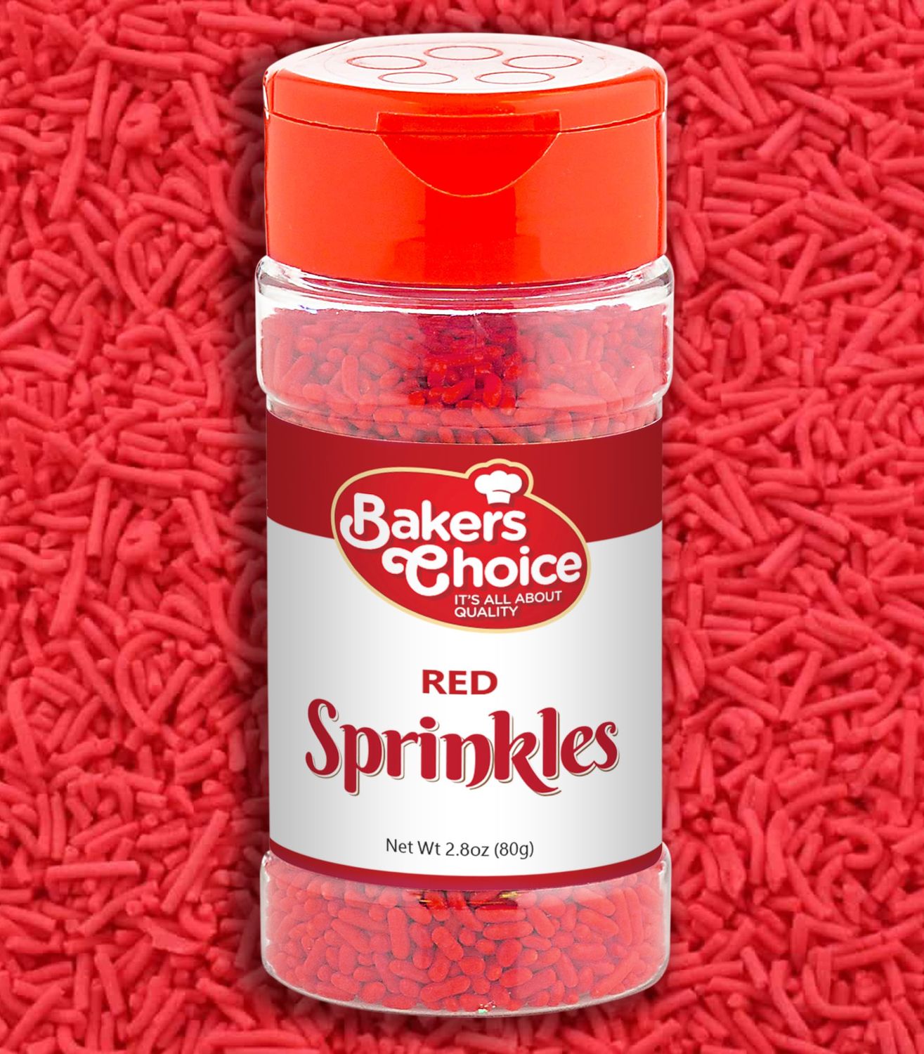 Bakers Choice Red Sprinkles for Baking - Jimmies Sprinkles for Ice Cream Toppings - Dairy Free, Kosher 2.8 oz.