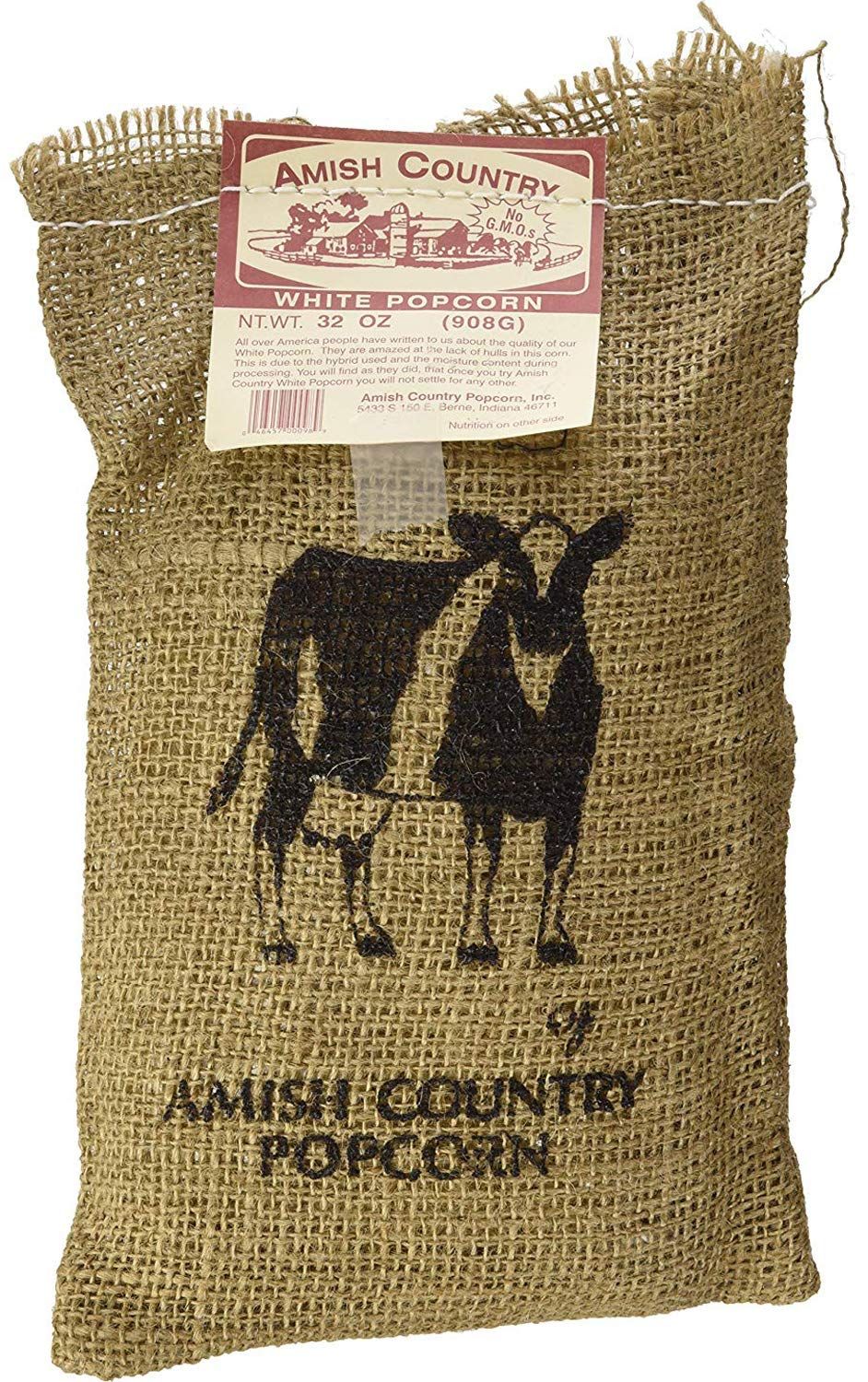Amish Country Popcorn | 2 lbs Burlap Bag | Medium White Popcorn Kernels | Old Fashioned, Non-GMO and Gluten Free