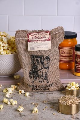 Amish Country Popcorn | 2 lbs Burlap Bag | Medium White Popcorn Kernels | Old Fashioned, Non-GMO and Gluten Free