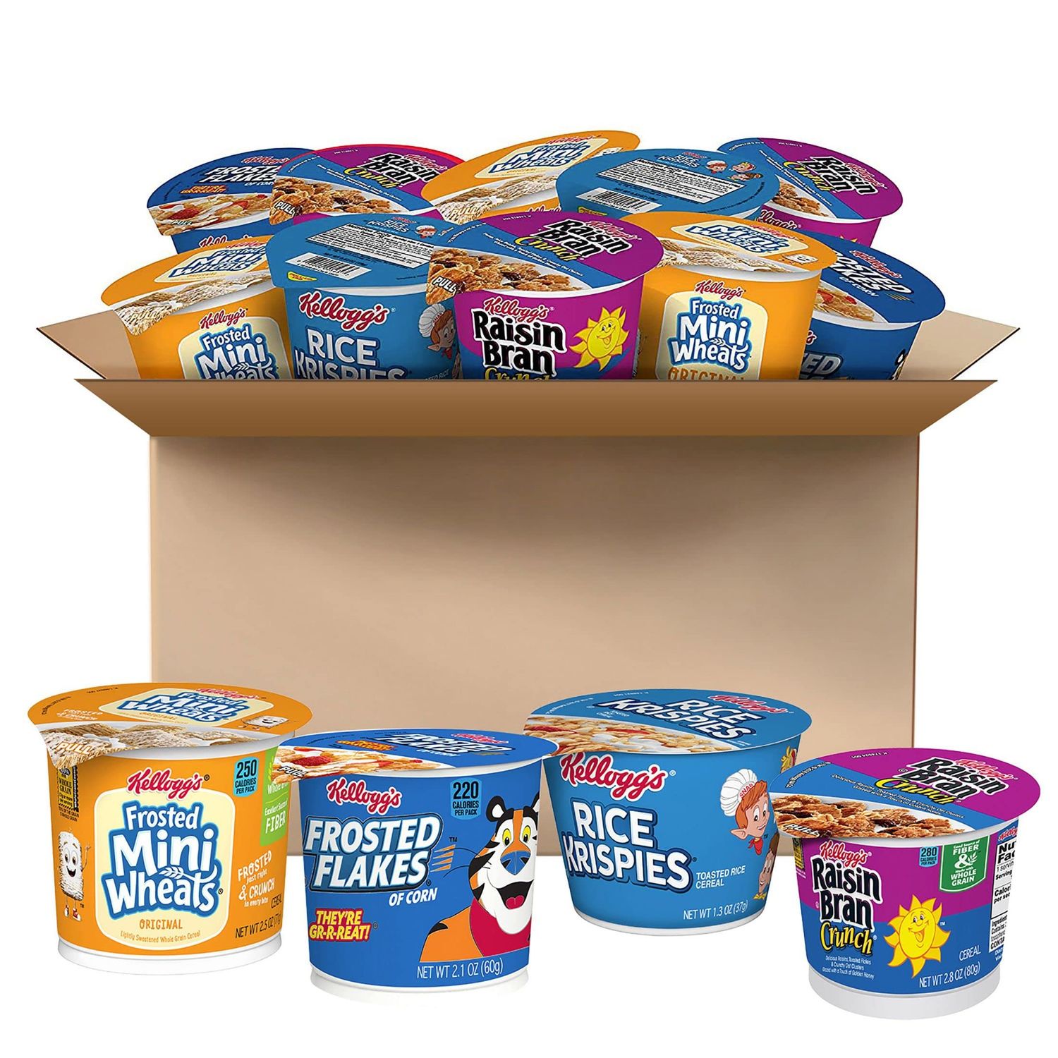 Kellogg&#39;s Cold Breakfast Cereal Cups, Bulk Pantry Staples, Cereal Cups to Go, Variety Pack (24 Cups)