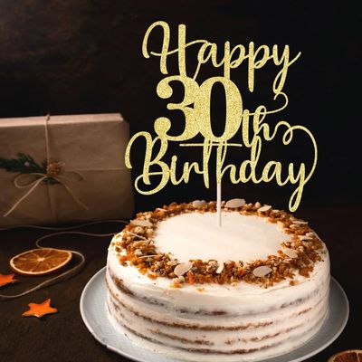 Gtseryeio Happy 30th Birthday Cake Topper, Cheers to 30 Years Birthday, Gold Glitter 30 Birthday Party Cake Decoration Supplies (30)