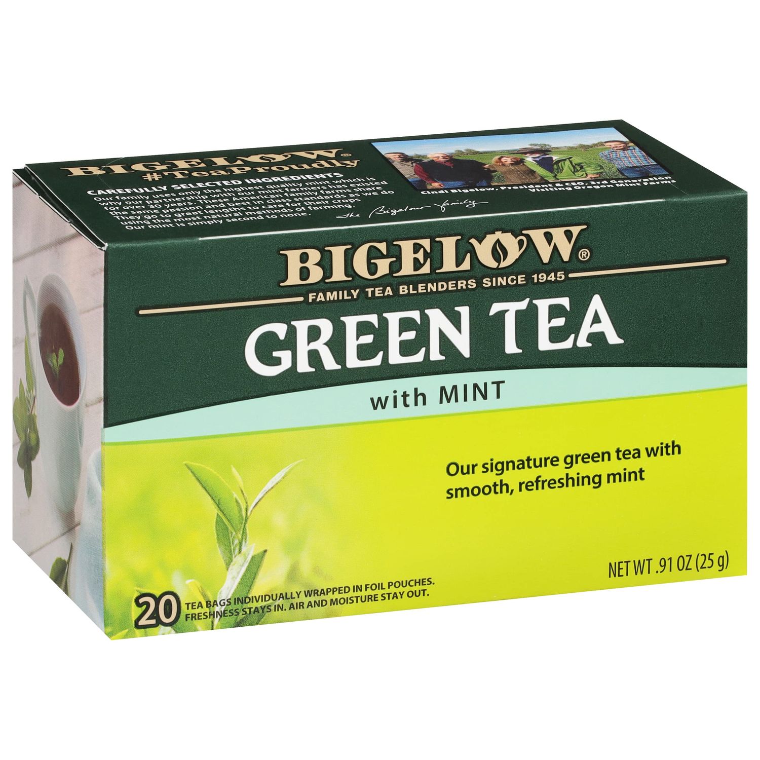Bigelow Tea Green Tea with Mint, Caffeinated Tea with Green Tea and Mint, 20 Count (Pack of 6), 120 Total Tea Bags