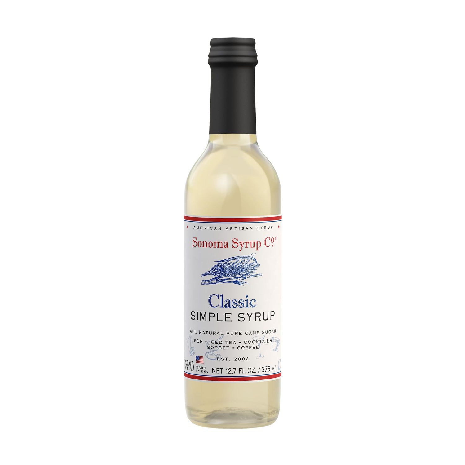 Sonoma Syrup Co Classic Simple Syrup 12.7 Fl Oz for Coffee, Cocktails, and Cooking