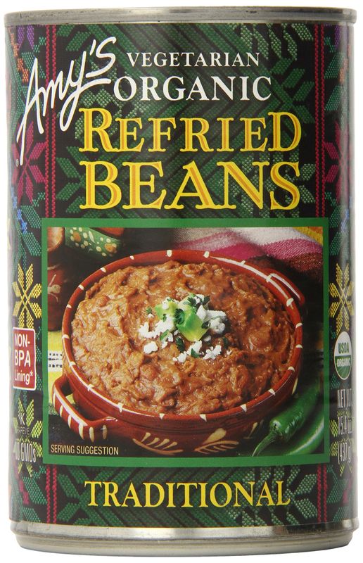 Amy&#39;s Organic Refried Beans Canned, Traditional Refried Beans, Vegan, Gluten Free and Vegetarian, 15.4 Oz (6 Pack)