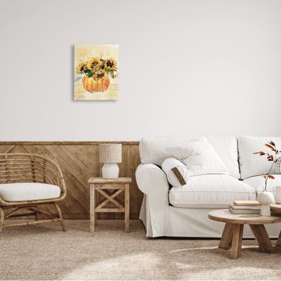 Stupell Industries Give Thanks Phrase Orange Pumpkin Sunflower Floral Burst Canvas Wall Art, 16 x 20, Yellow