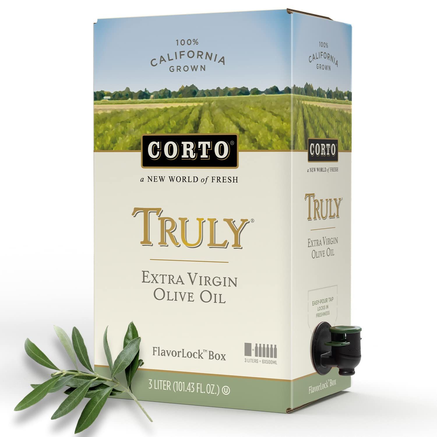 Corto TRULY | 100% Extra Virgin Olive Oil | Floral Notes | Cold Extracted in State-of-the-Art Mill | Straight from Official Corto Olive Groves &amp; Oil Producer | Oxygen-Free, Light Free FlavorLock Box