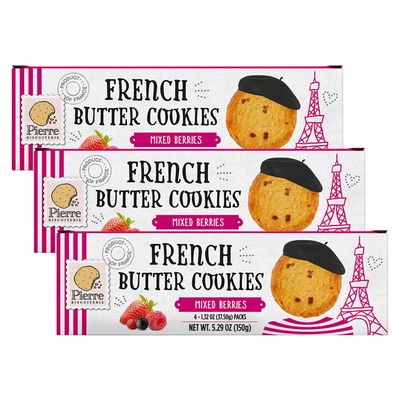 Pierre Biscuiterie French Butter Cookies (Mixed Berries, 5.29 Ounce (Pack of 3))