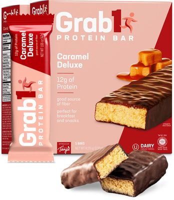 Grab1 12gr Protein Bars, Caramel Deluxe Protein Bar (2 Pack - 10 Bars) | Delicious and Nutritious | Low Calorie | Perfect for Snacking