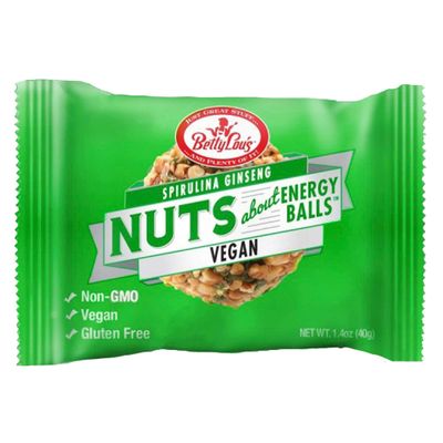 Betty Lou&#39;s Energy Balls - Spirulina Ginseng | Vegan, Gluten Free, Non GMO, High Fiber, No Refined Sugar | Healthy Vegan Snacks for Adults and Kids | Individually wrapped (12 Pack)