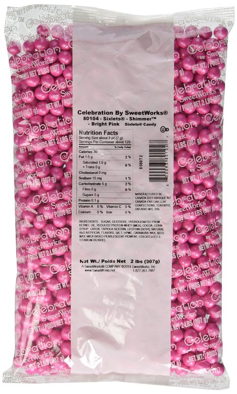 Sweetworks Sixlets Shimmer, Bright Pink, 2 Pound