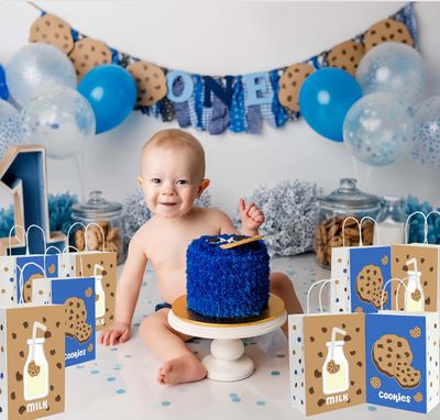 Lsaepon Cookies Milk Birthday Party Favor Gift Bags, Cookie and Monster Theme Birthday Party Goodie Bags- Milk and Cookies Baby Shower Candy Bags for Kids (16 Pack)