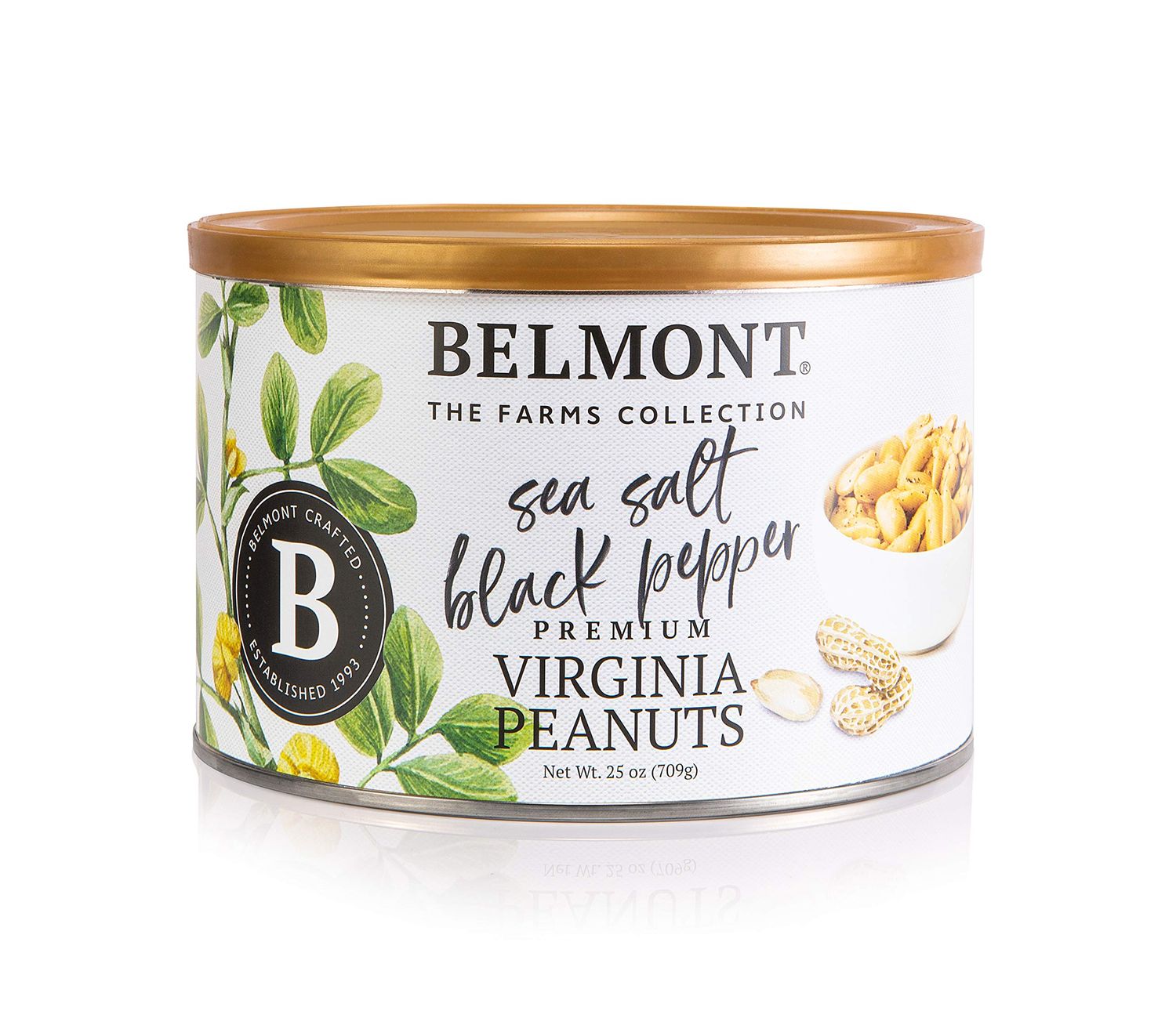 Belmont Peanuts Gourmet Sea Salt and Black Pepper Flavored Virginia Peanuts, 25 oz (1 Pack) - Only 4 Simple Ingredients, No Preservatives, 7g Protein - Salty, Peppery, Crunchy, Hand Seasoned Snack