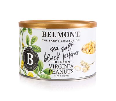 Belmont Peanuts Gourmet Sea Salt and Black Pepper Flavored Virginia Peanuts, 25 oz (1 Pack) - Only 4 Simple Ingredients, No Preservatives, 7g Protein - Salty, Peppery, Crunchy, Hand Seasoned Snack