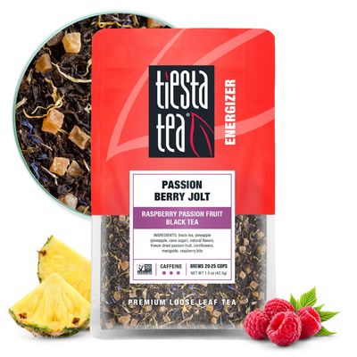 Tiesta Tea - Passion Berry Jolt | Raspberry Passion Fruit Black Tea | Premium Loose Leaf Tea Blends | Caffeinated Black Tea | Make Hot or Iced Tea &amp; Brews Up to 25 Cups - 1.5 Ounce Resealable Pouch