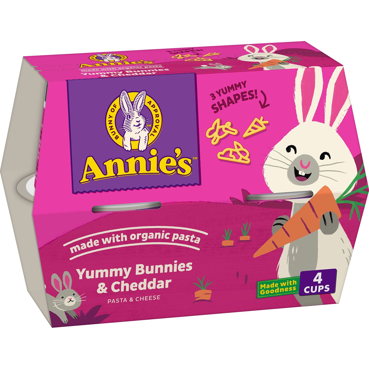 Annie&#39;s Yummy Bunnies Cheddar Microwave Mac &amp; Cheese Organic Pasta, 4 Ct, 1.4 OZ Cups