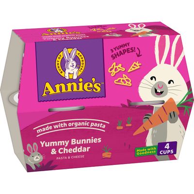Annie&#39;s Yummy Bunnies Cheddar Microwave Mac &amp; Cheese Organic Pasta, 4 Ct, 1.4 OZ Cups