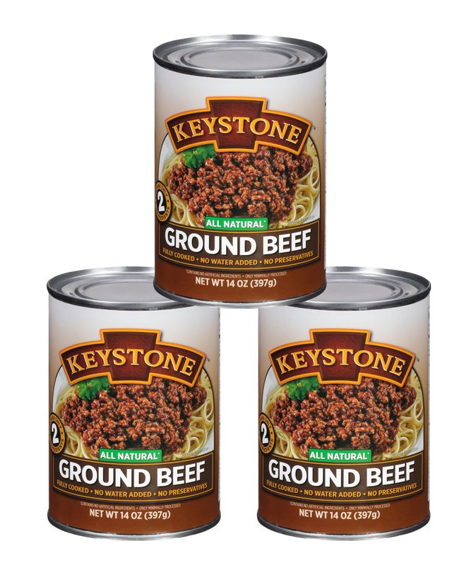 Keystone All Natural Ground Beef 14 Ounce Long Term Emergency Survival Food Canned Meat | Fully Cooked Ready to Eat | Gluten Free Family Pack of 3