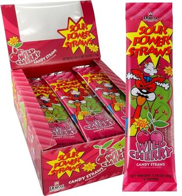 Sour Power Candy Straws, Wild Cherry, 1.75 oz (Pack of 24)