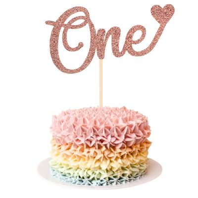 Unimall Letter OneHeart Cake Topper For 1st Birthday , Birthday Cake For Photo Booth Props, Rose Gold Glitter Cake Decorating Supplies, First Anniversary, Birthday Cake Bunting Flag Baby Shower