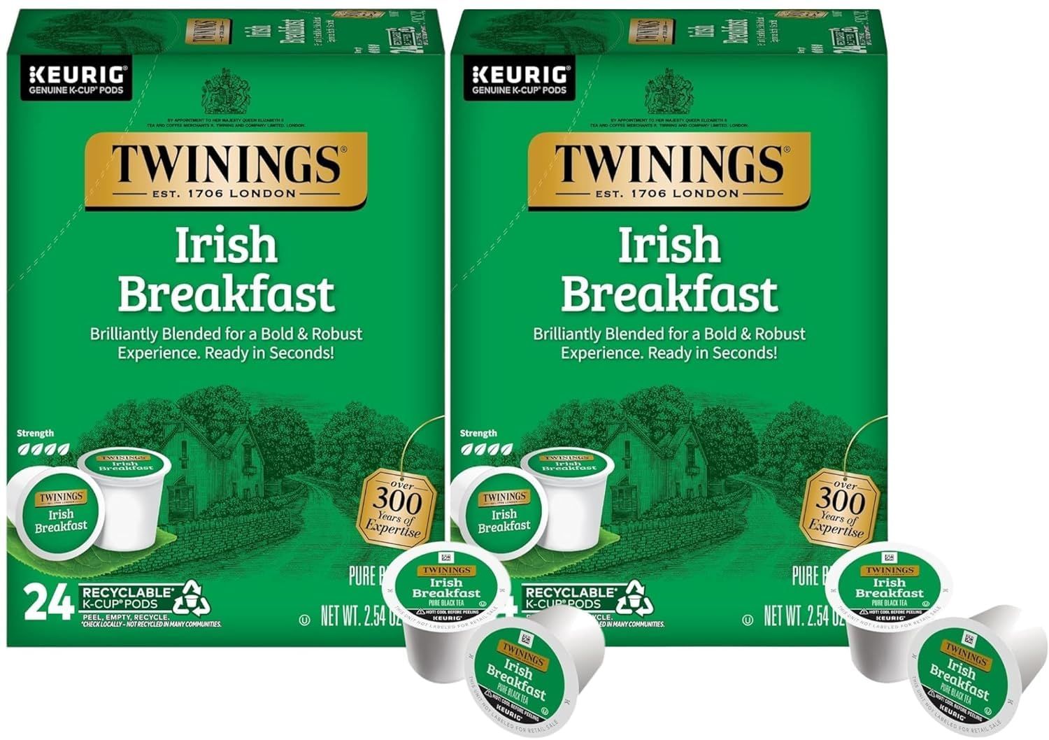 Twinings Irish Breakfast Black Tea K-Cup Pods for Keurig, 24 Count (Pack of 2), Robust, Strong, Bold Flavour, Caffeinated, Enjoy Hot or Iced