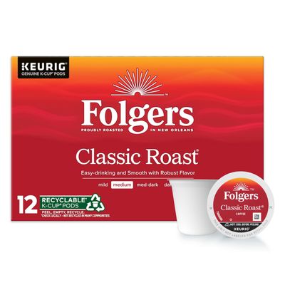 Folgers Classic Roast Medium Roast Coffee, 72 Keurig K-Cup Pods