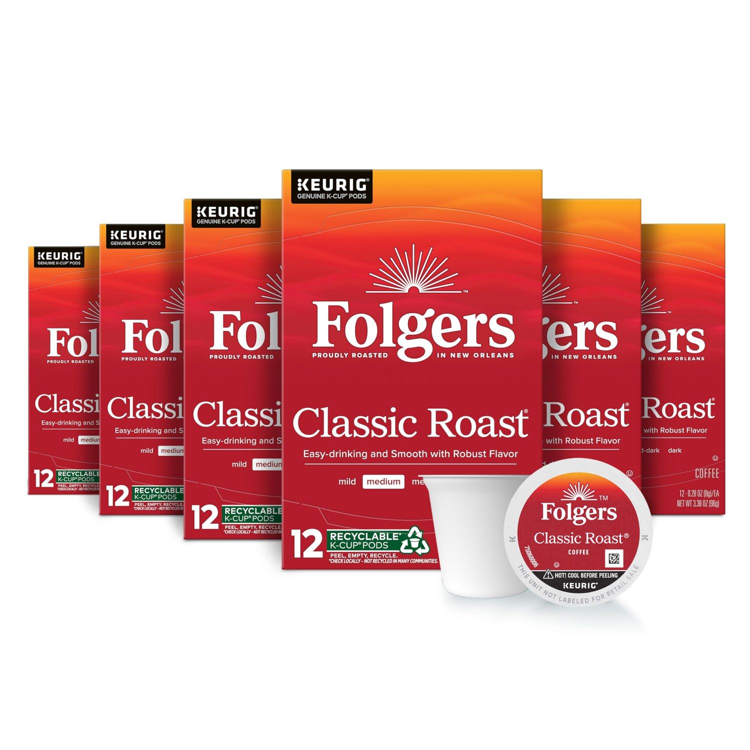 Folgers Classic Roast Medium Roast Coffee, 72 Keurig K-Cup Pods