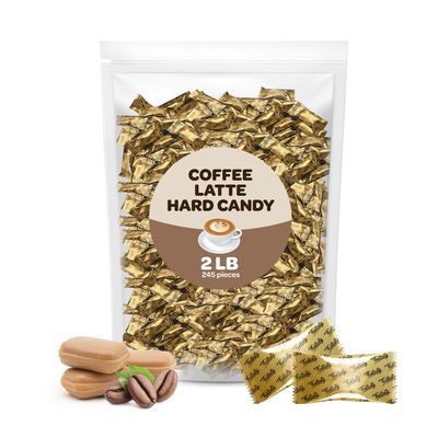 Coffee Latte Flavored Hard Candy, Pack 2 Pounds - Contains Caffeine, Individually Wrapped