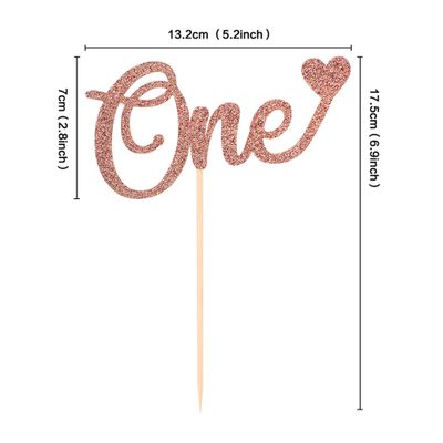 Unimall Letter OneHeart Cake Topper For 1st Birthday , Birthday Cake For Photo Booth Props, Rose Gold Glitter Cake Decorating Supplies, First Anniversary, Birthday Cake Bunting Flag Baby Shower
