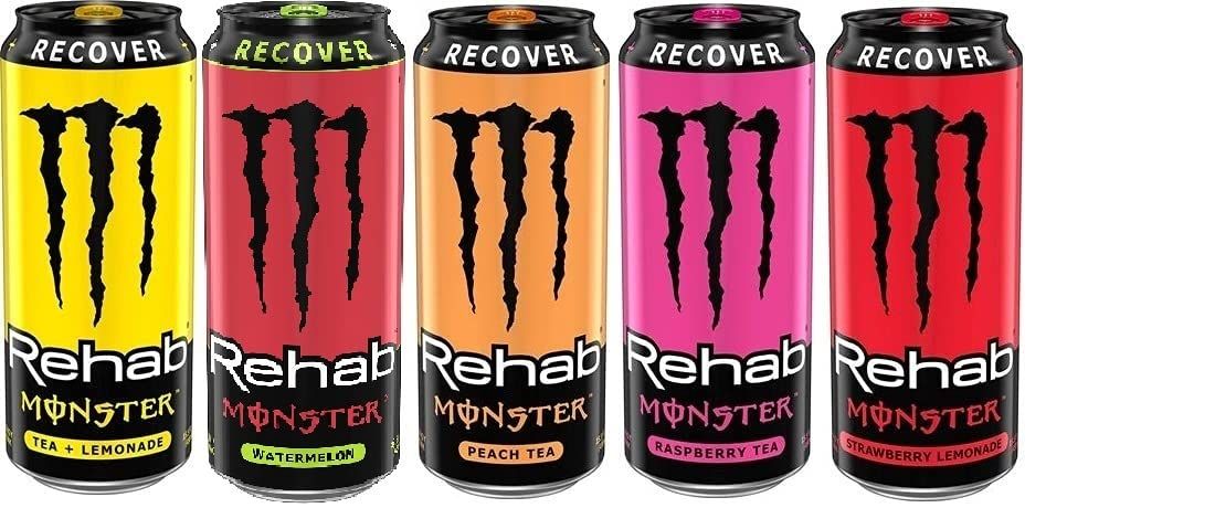 Monster Rehab Variety Pack 15.5 ounce : Lemonade, Orangeade, Peach Tea, Raspberry Tea, Strawberry Lemonade (Pack of 15)