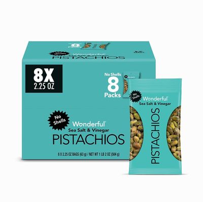 Wonderful Pistachios No Shells, Sea Salt &amp; Vinegar Flavored Nuts, 2.25 Ounce Bag (Pack of 8), Protein Snacks, Gluten Free, Healthy Snack