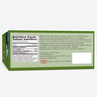 Uncle Lee's Organic Green Tea 100 Tea Bags 2-Pack with + White Tea Single-Use Pack (3 Piece Set)