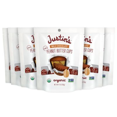 Justin&#39;s Organic Mini Milk Chocolate Peanut Butter Cups, Rainforest Alliance Certified Cocoa, Gluten-free, Responsibly Sourced, 6 Stand-up Bags (4.7 Ounce Each)