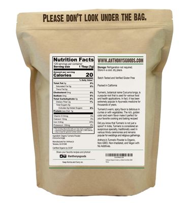 Anthony's Organic Turmeric Root Powder, 2 lb, Curcumin Powder, Gluten Free &amp; Non GMO (Pack of 1)